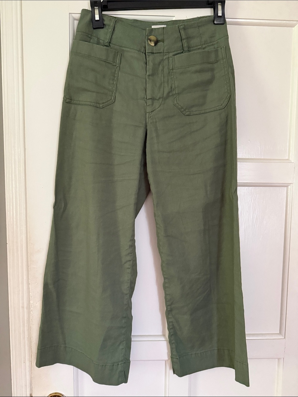 Maeve Colette Olive Green Cropped linen Wide-Leg Pants size 25P